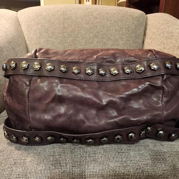 ** Flash Sale ** KENNETH COLE COLLECTION Hudson Rivet Hobo Handbag - Burgundy - Picture 4 of 9